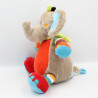Doudou éléphant gris beige rouge bleu vert orange rayé TEX