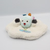 Doudou plat rond lapin chien blanc bleu POMMETTE