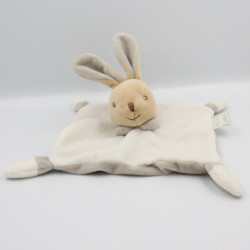 Doudou plat lapin blanc gris MES PETITS CAILLOUX CMP