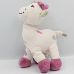 Doudou Girafe blanche rose gris vert fleur Arthur et Lola