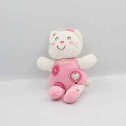 Doudou chat blanc rose coeur fleur NICOTOY