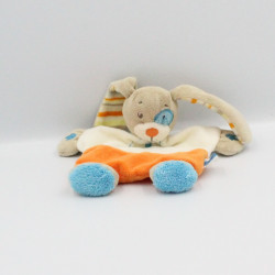 Doudou plat lapin beige blanc orange bleu TEX