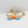 Doudou plat lapin beige blanc orange bleu TEX
