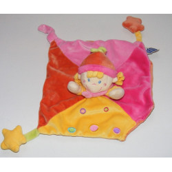 Doudou plat carré rose lutin fille étoile MOTS D'ENFANT