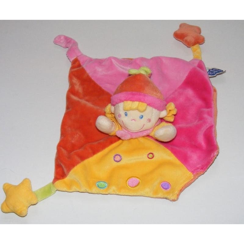 Doudou plat carré rose lutin fille étoile MOTS D'ENFANT