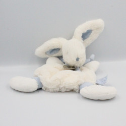 Doudou plat lapin blanc bleu tout doux bonbon DOUDOU ET COMPAGNIE