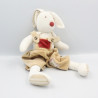 Doudou lapin blanc beige rouge Martin mon lapin MOULIN ROTY
