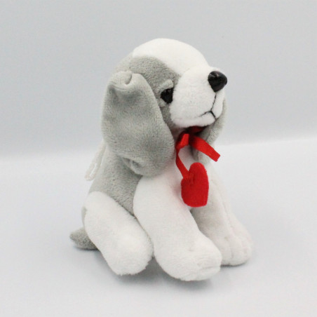 Doudou peluche chien blanc gris coeur B&G INTERNATIONAL