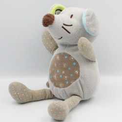 Doudou souris gris vert bleu fleurs pois CARRE BLANC