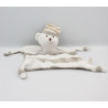Doudou plat ours blanc gris rayé IDEAL PROMOTION