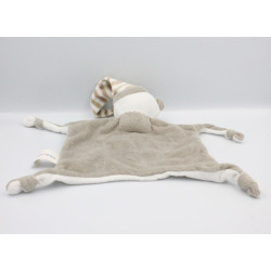 Doudou plat ours blanc gris rayé IDEAL PROMOTION