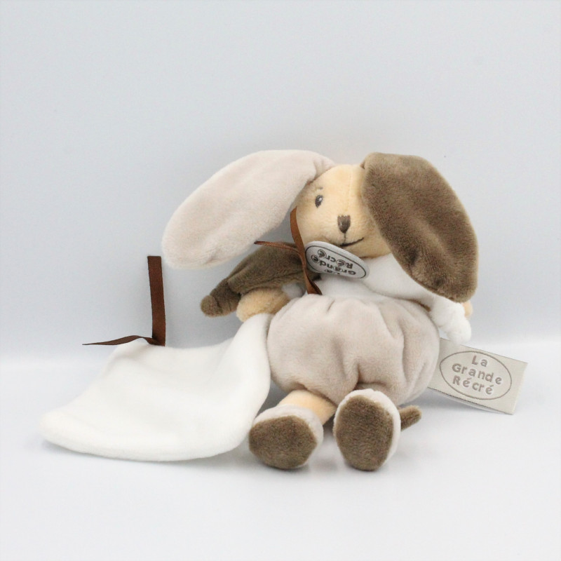 Doudou et compagnie lapin blanc gris marron mouchoir LA GRANDE RECRE