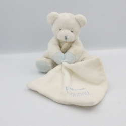 Doudou et compagnie ours blanc bleu mouchoir J'aime mon doudou