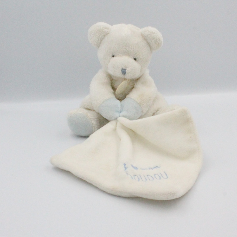 Doudou et compagnie ours blanc bleu mouchoir J'aime mon doudou