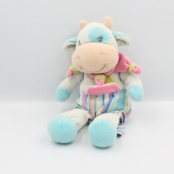 Doudou vache bleu rose vert rayé TIAMO