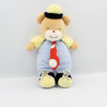 Doudou Ours jaune bleu marine cravate rouge pois TAKINOU