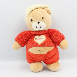Doudou ours rouge coeur avec casquette TAKINOU