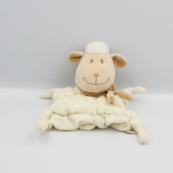 Doudou plat Mouton blanc et marron avec écharpe Tiamo