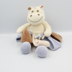 Doudou hippopotame Hyppolyte fleur marron bleu TAKINOU