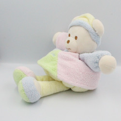 Doudou ours boule jaune rose bleu vert bonnet TAKINOU 32 cm