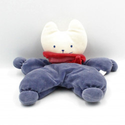 Doudou semi plat chat bleu marine foulard rouge COROLLE