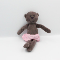 Doudou chat marron jupe rose BOUT'CHOU BOUTCHOU