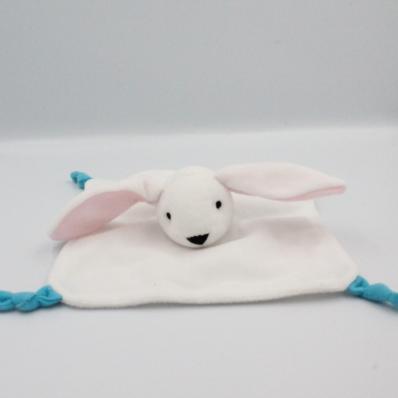 Doudou plat lapin blanc bleu rose NUTRICIA