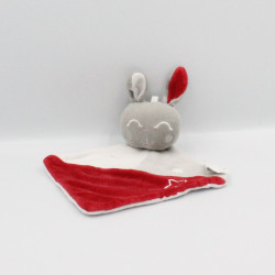 Doudou plat lapin gris blanc rouge SIPLEC