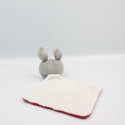 Doudou plat lapin gris blanc rouge SIPLEC