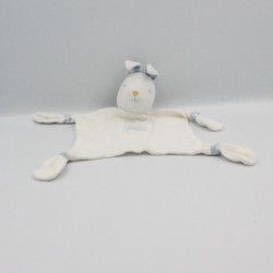 Doudou plat lapin blanc bleu TARTINE ET CHOCOLAT