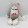 Doudou ours gris blanc noeud rose Musti de Mustela