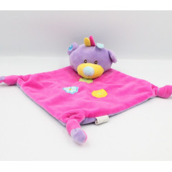 Doudou plat ours rose violet fleurs GMBH