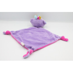 Doudou plat ours rose violet fleurs GMBH