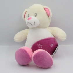 Doudou ours blanc écru rose étoiles TOM & ZOE