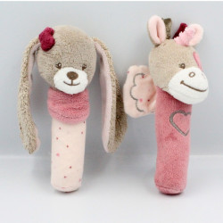 Doudou baton pouet licorne et lapin rose NATTOU