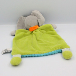 Doudou plat éléphant gris bleu vert pois rayures MOTS D'ENFANTS