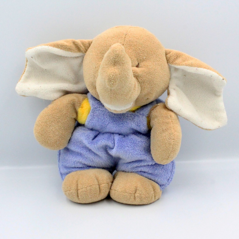 Doudou éléphant beige bleu jaune AJENA
