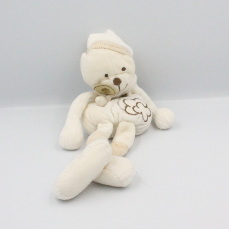Doudou bio ours blanc beige rayé fleur Baby nat
