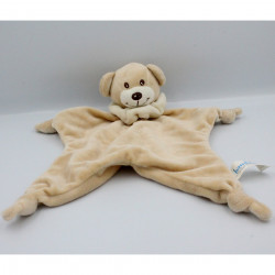 Doudou plat ours beige col blanc BAMBIA