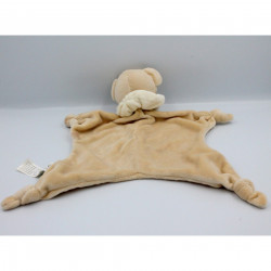 Doudou plat ours beige col blanc BAMBIA