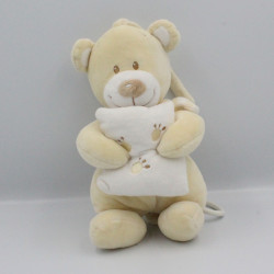 Doudou musical Ours Ecru Blanc Coussin empreintes Pommette