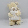 Doudou musical Ours Ecru Blanc Coussin empreintes Pommette