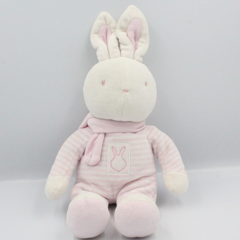Doudou Lapin rayé rose KLORANE