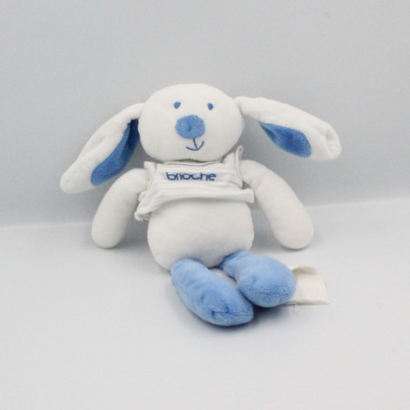 Doudou lapin blanc bleu BRIOCHE LA HALLE