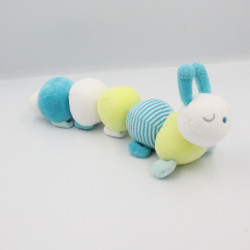 Doudou chenille bleu vert blanc rayé OBAIBI