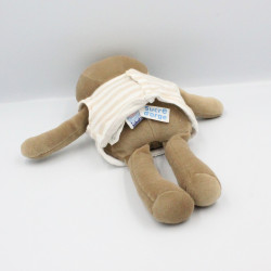 Doudou ours brun marron tee shirt rayé SUCRE D'ORGE