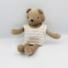 Doudou ours brun marron tee shirt rayé SUCRE D'ORGE