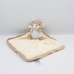 Doudou plat carré écru beige ours bleu NICOTOY
