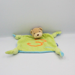Doudou plat ours vert bleu chiffre 3 KALOO