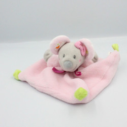 Doudou plat souris rose vert NICOTOY